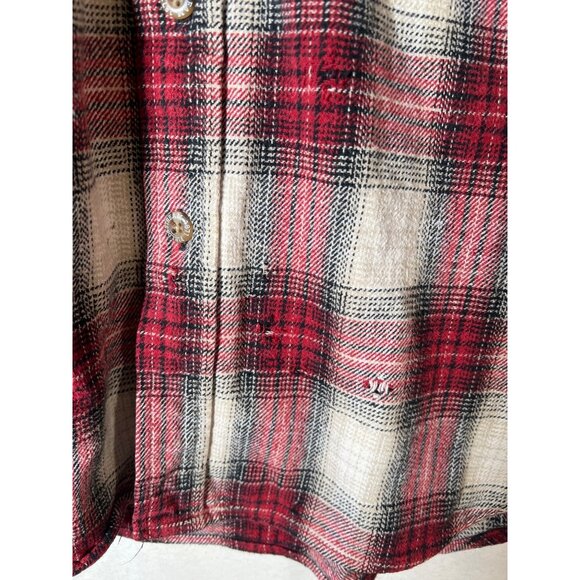 VTG Field and Stream Mens Red Size LT Large TALL Shirt Flannel Plaid Distressed - Picture 14 of 16